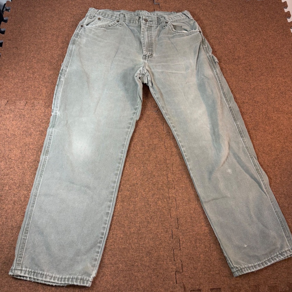 Dickies Relaxed Fit Carpenter Pants Mens 34x30 Faded Olive Green Canvas Workwear